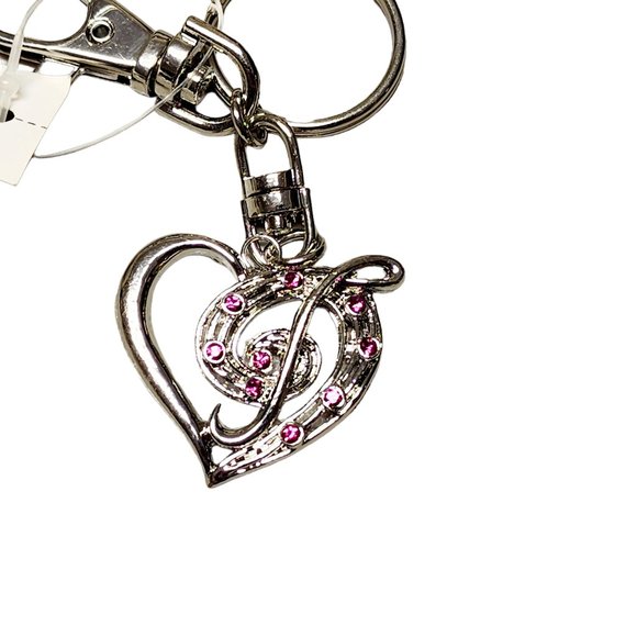 Heart With Pink Rhinestones - Music Note Keychain - New - Great Gift! - Picture 2 of 3